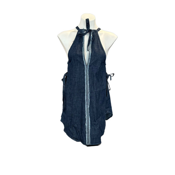 Free People Isabella Denim Jean Tunic Dress in Dark Wash Dusty Blue Size XS - Picture 3 of 9